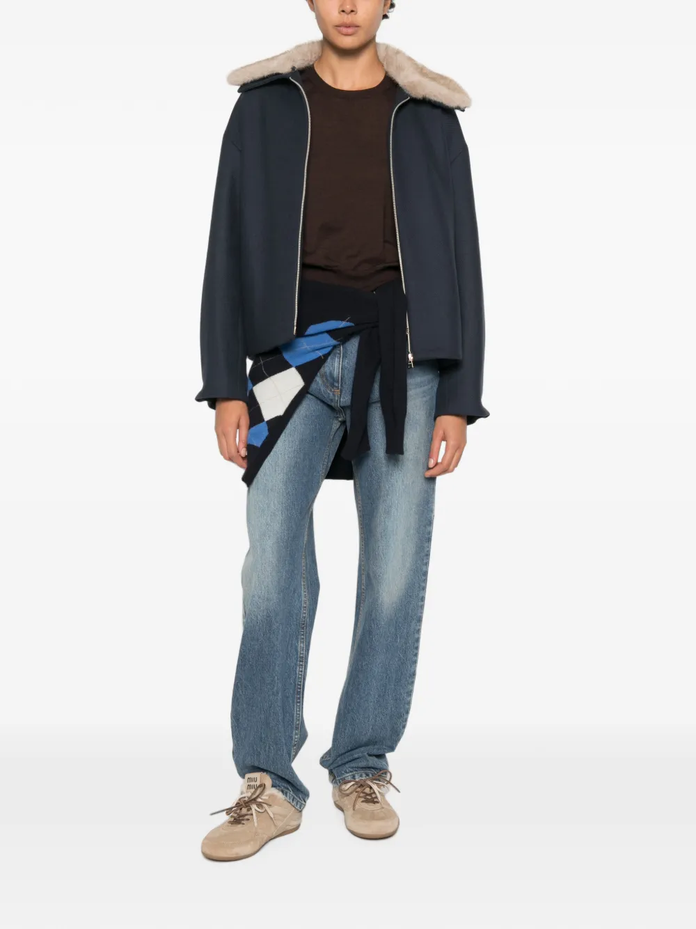 Herno Jack met kraag van imitatiebont en rits Blauw