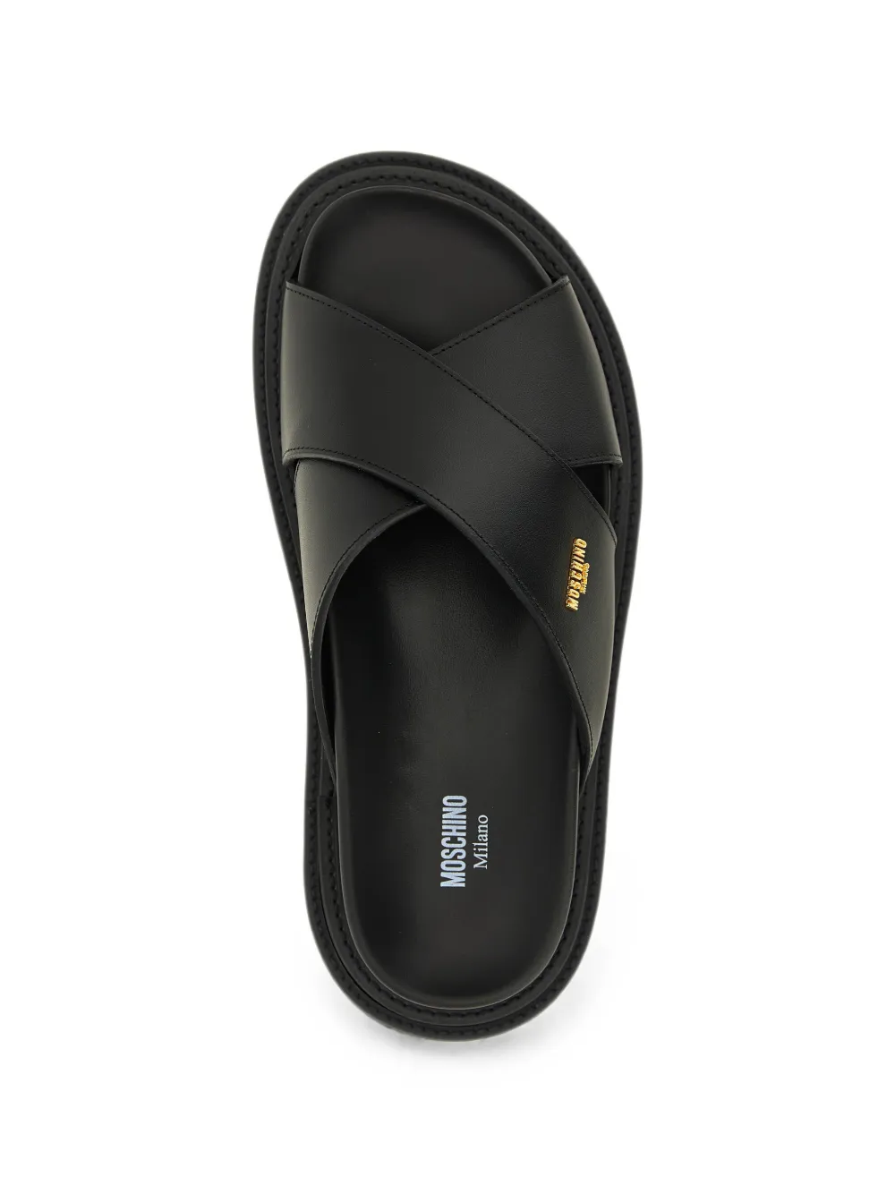 Moschino logo-plaque crossover-strap sandals Zwart