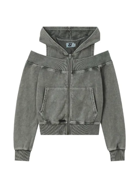 izzue cold-shoulder zip-up hoodie