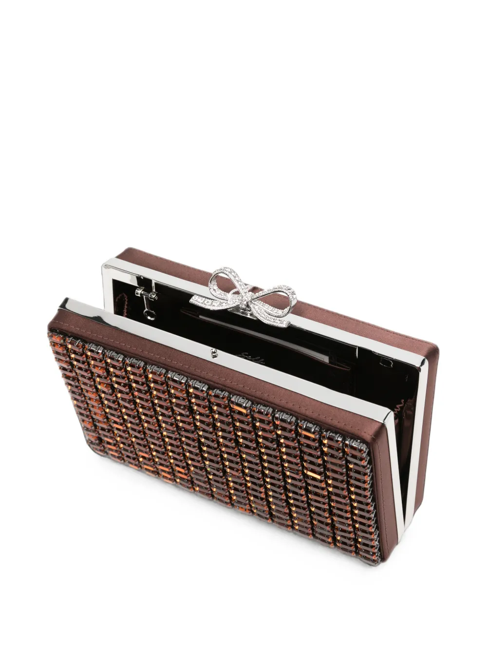 Self-Portrait Mailclutch verfraaid met kristallen en striksluiting Bruin