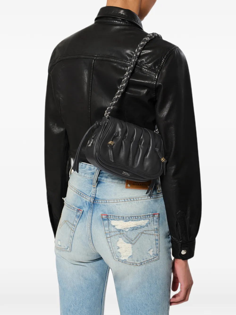 ISABEL MARANT Bolton XS schoudertas met ruches Zwart