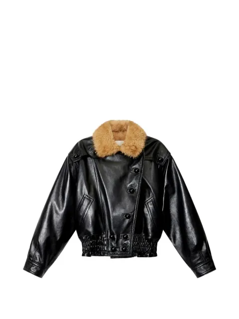 ISABEL MARANT Valina glossy leather jacket, shearling collar