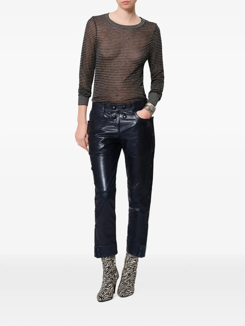 ISABEL MARANT Rolinda leren broek met knoopdetail Blauw