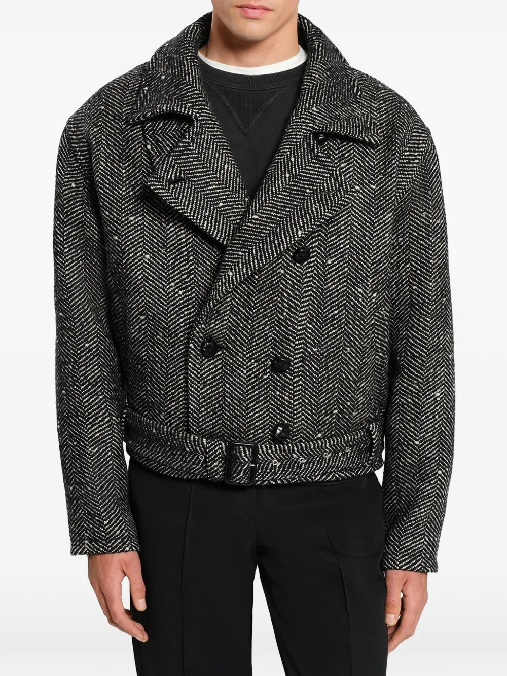 MARANT Ethan jas met visgraat-patroon en ceintuur Zwart