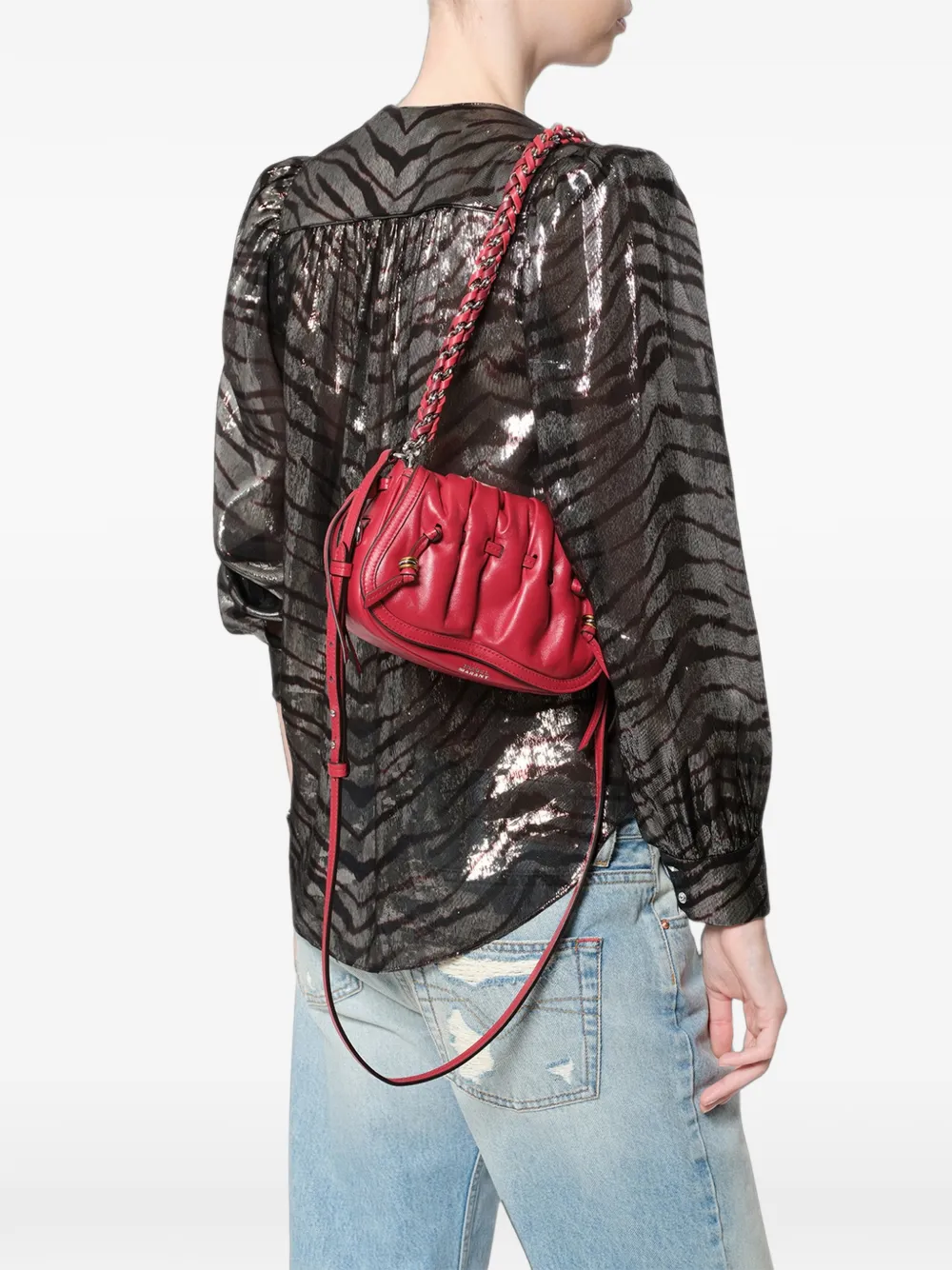 ISABEL MARANT Bolton leren schoudertas met ruches Rood