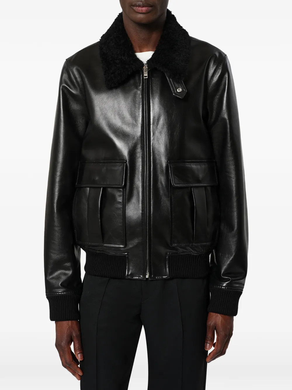 MARANT Bowy leren jack met bontkraag Zwart