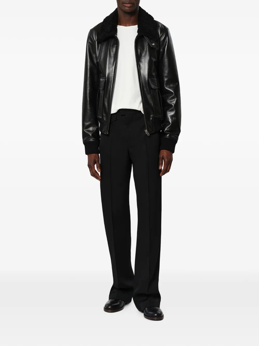 MARANT Bowy leren jack met bontkraag Zwart