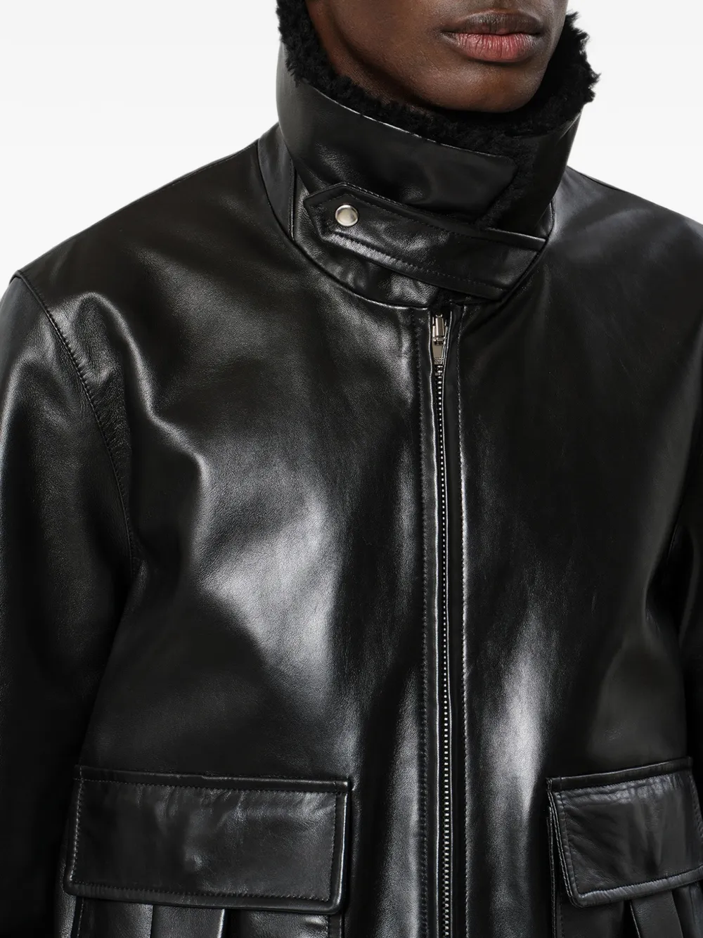 MARANT Bowy leren jack met bontkraag Zwart