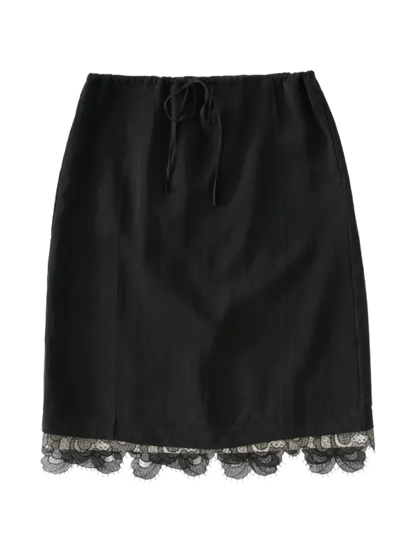 Studio Nicholson Alder Lace-hem Midi Skirt in Black