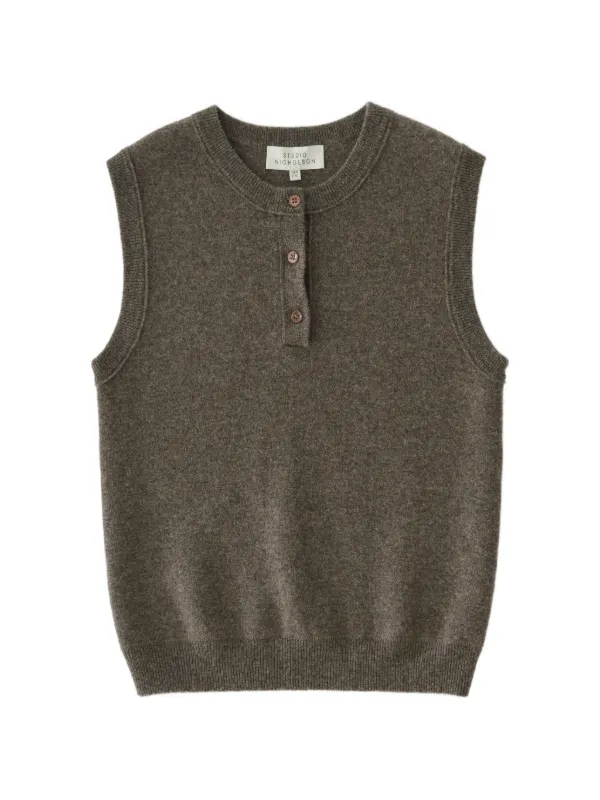 Studio Nicholson Aurel Half-placket Vest in Brown