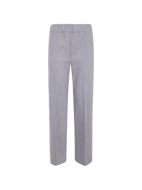 D.Exterior elasticated-waistband pressed-crease trousers