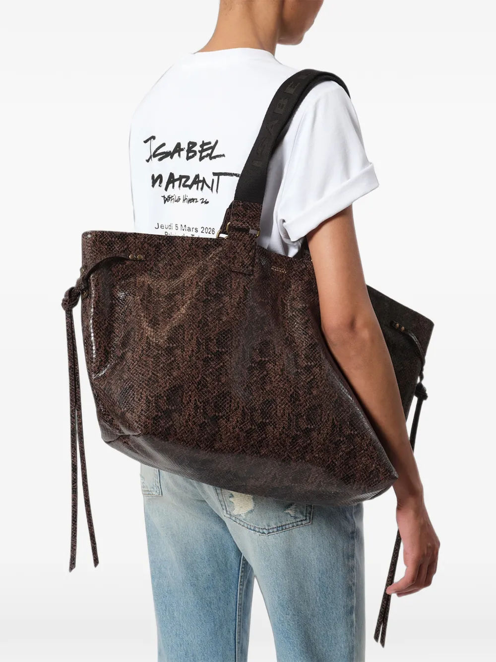 ISABEL MARANT Wardy leren schoudertas met slangen-effect Bruin