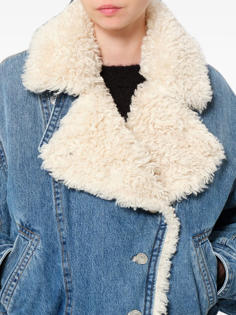 ISABEL MARANT Valineo denim jack met kraag van imitatiebont Blauw