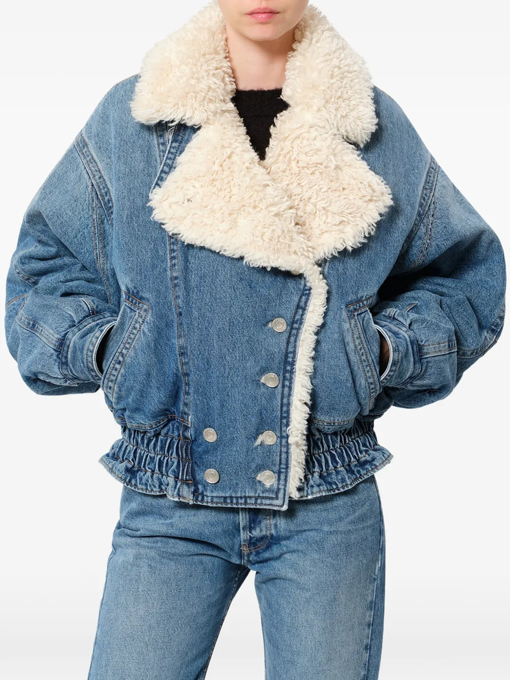 ISABEL MARANT Valineo denim jack met kraag van imitatiebont Blauw