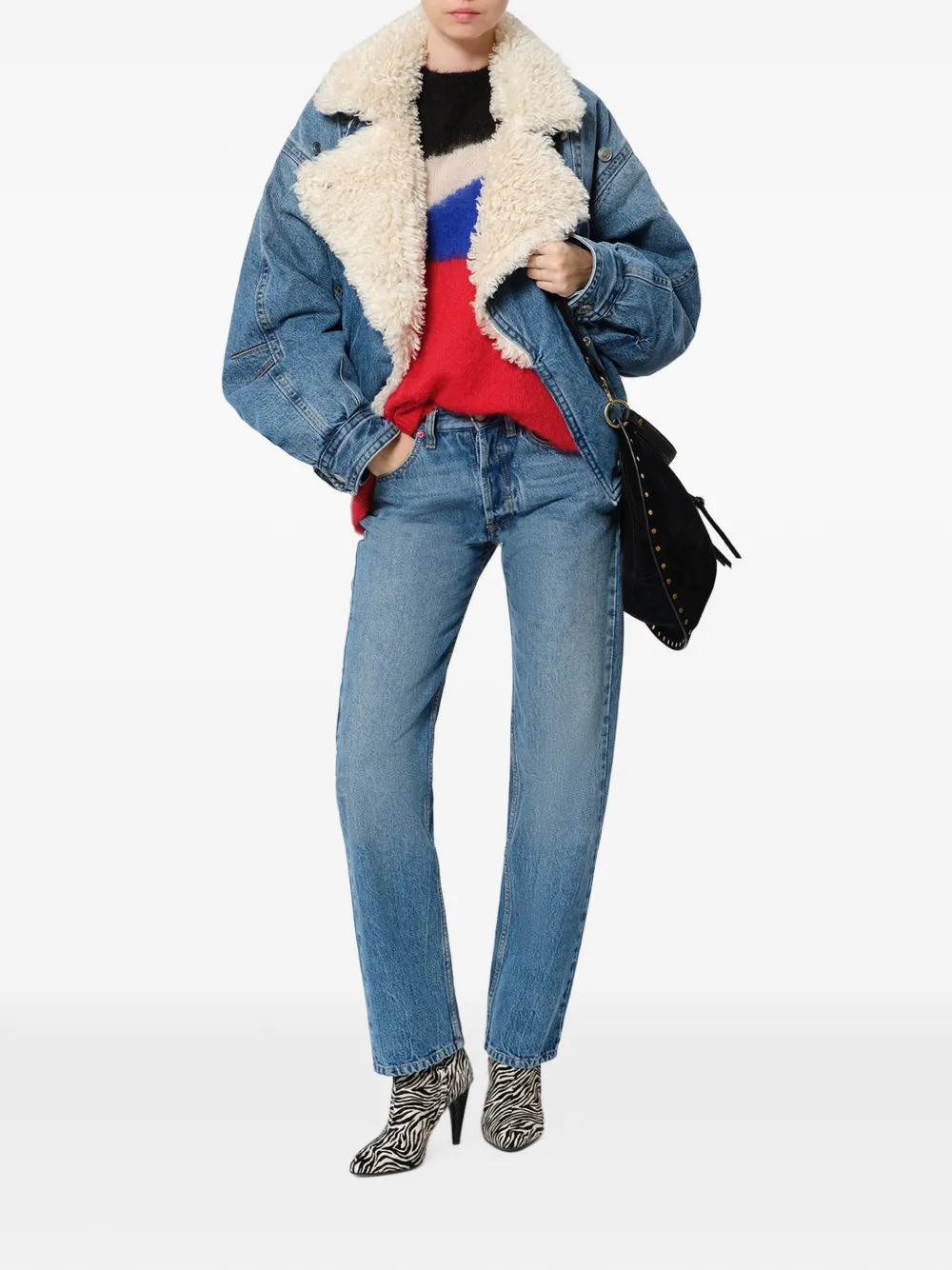ISABEL MARANT Valineo denim jack met kraag van imitatiebont Blauw