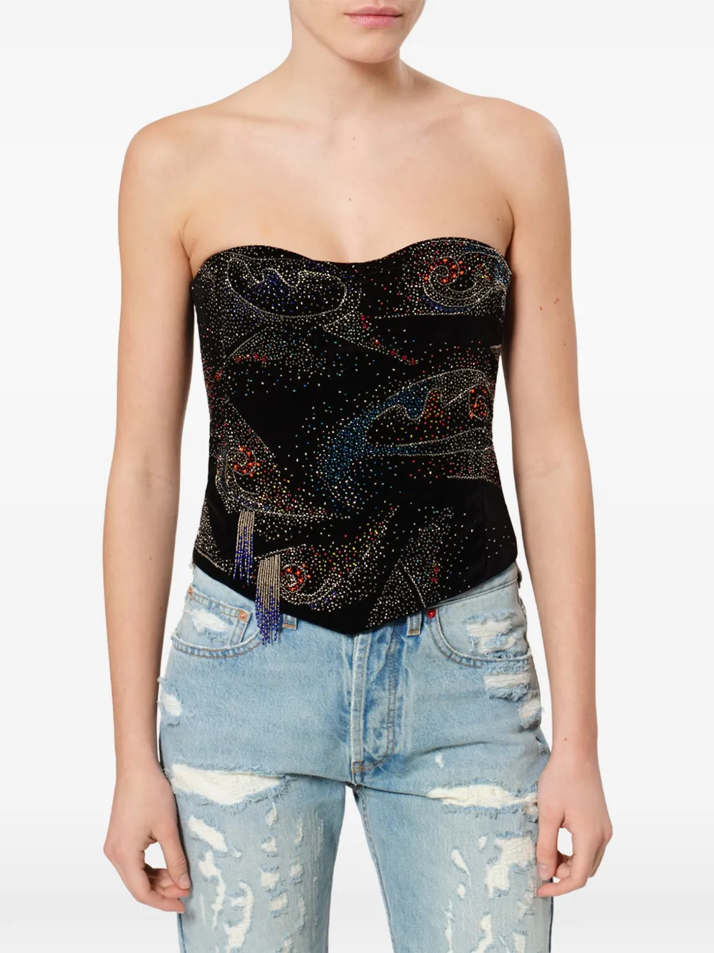 ISABEL MARANT Jiska bead-embellished corset top Zwart