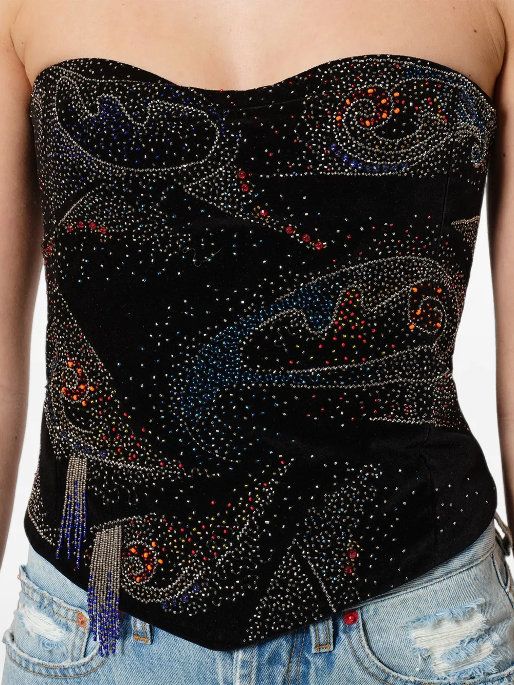 ISABEL MARANT Jiska bead-embellished corset top Zwart
