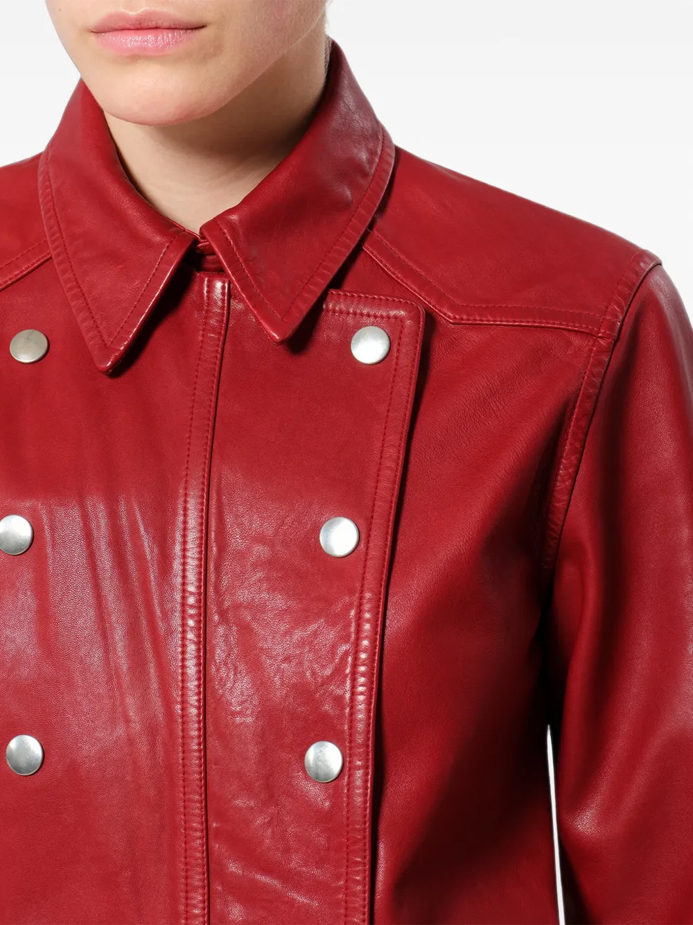 ISABEL MARANT Valdy leren blouse met drukknoop Rood