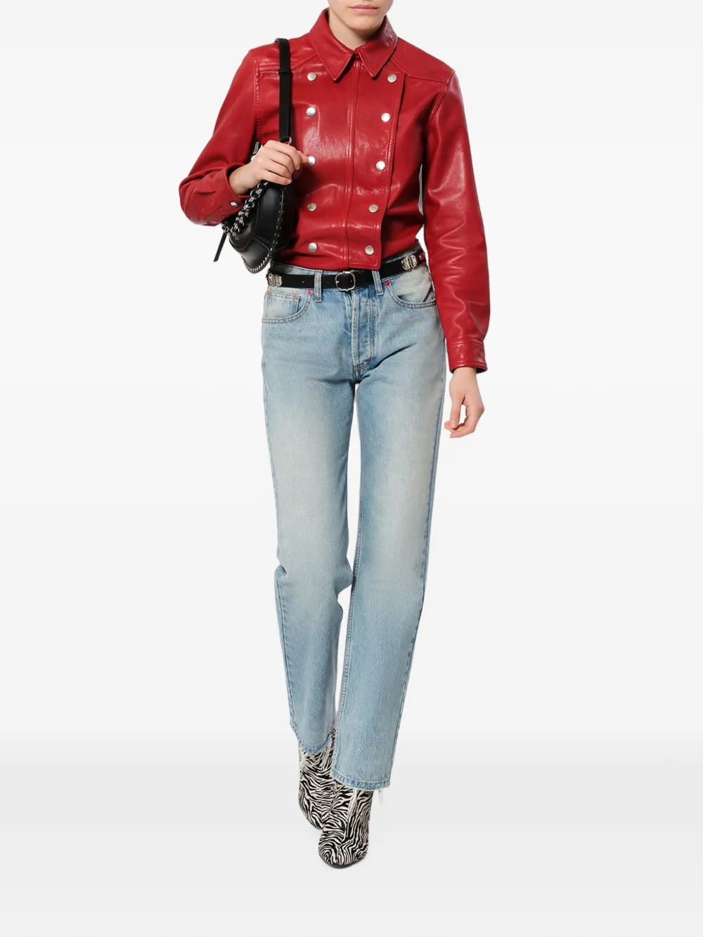 ISABEL MARANT Valdy leren blouse met drukknoop Rood