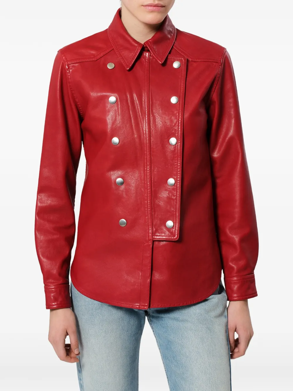 ISABEL MARANT Valdy leren blouse met drukknoop Rood