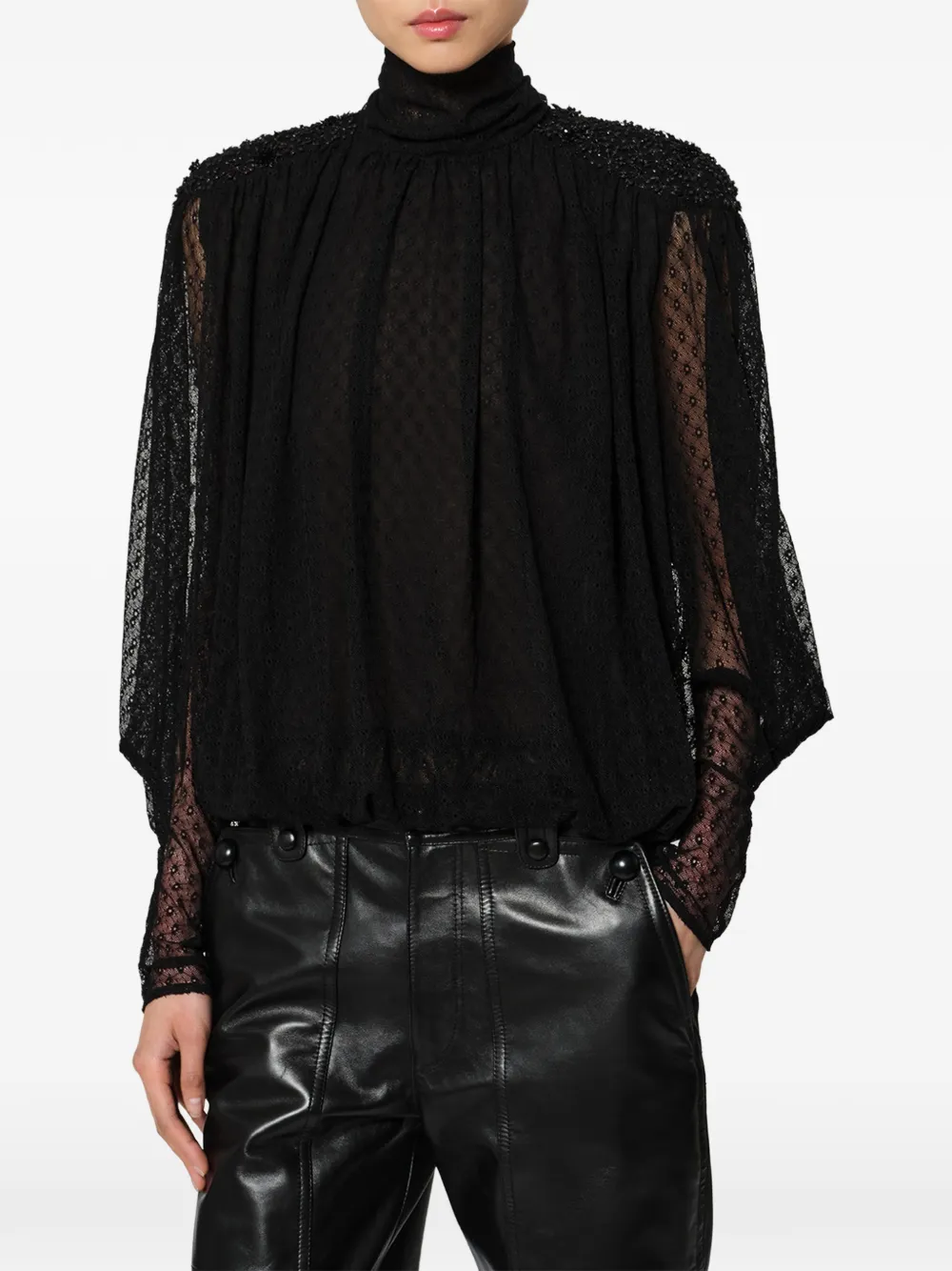 ISABEL MARANT Oeste blouse met borduurwerk en kant Zwart