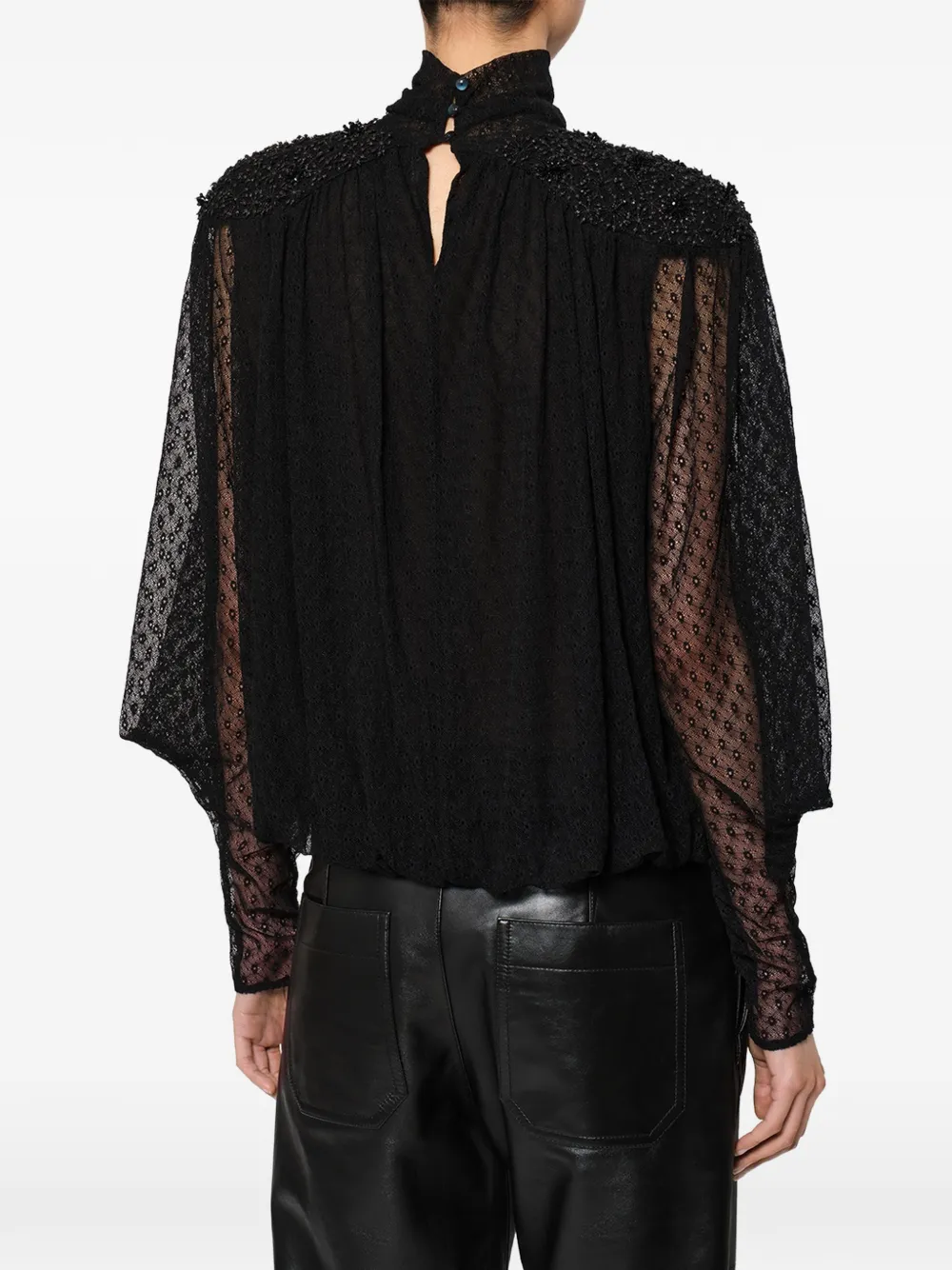 ISABEL MARANT Oeste blouse met borduurwerk en kant Zwart