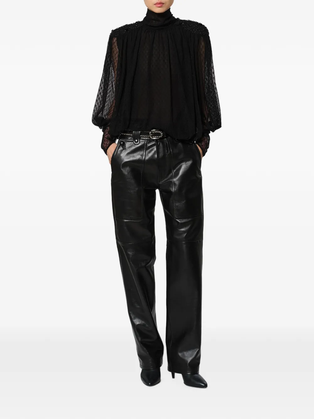 ISABEL MARANT Oeste blouse met borduurwerk en kant Zwart