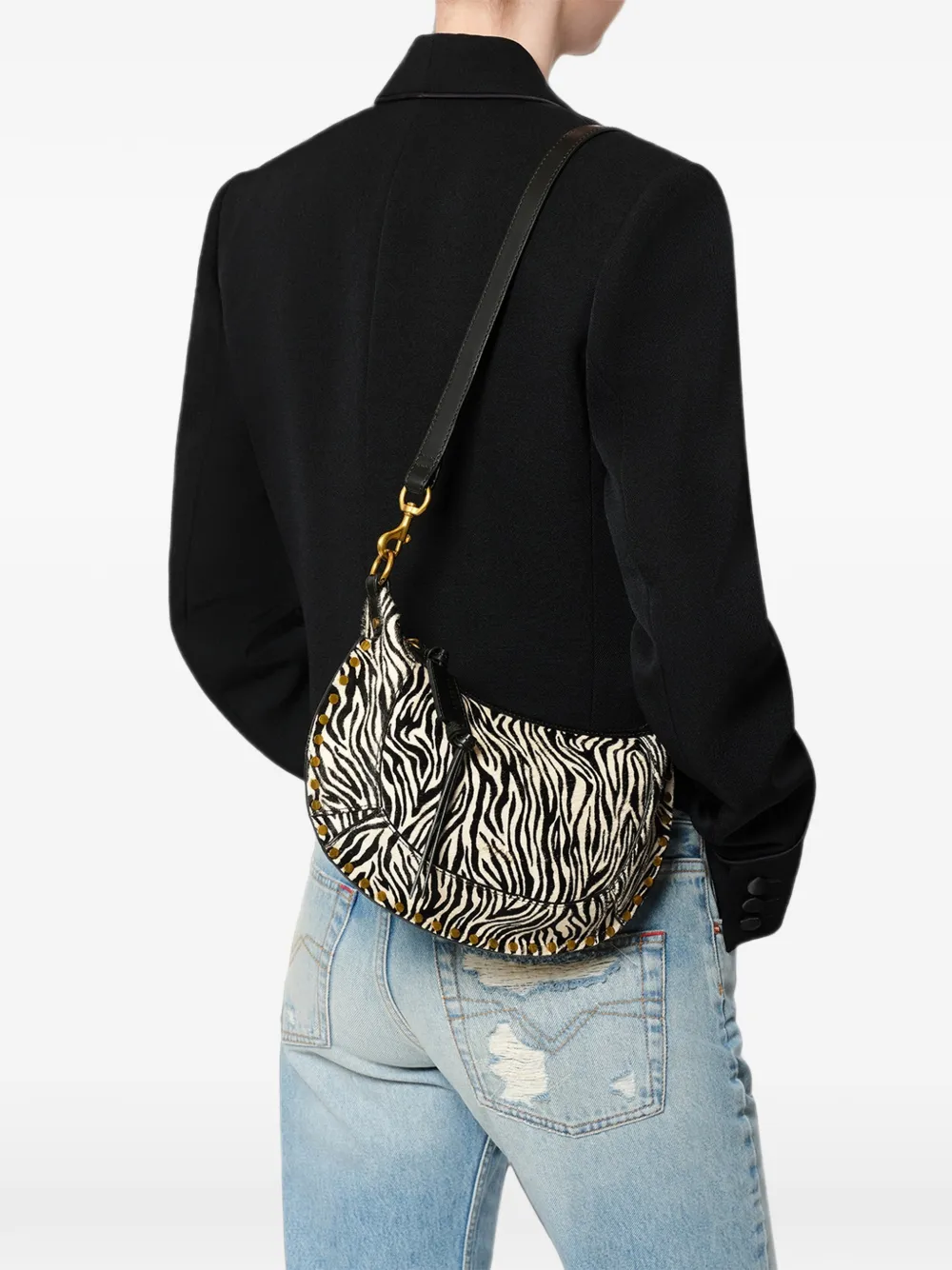 ISABEL MARANT Oskan Moon zebra-pattern shoulder bag Beige