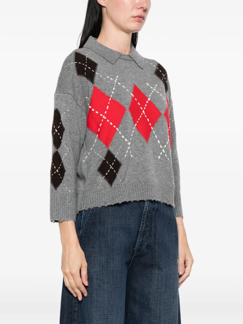 PINKO Trui met argyle-patroon en kraag Grijs