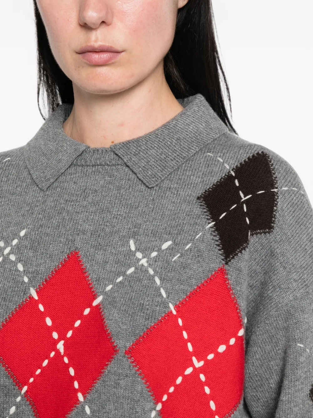 PINKO Trui met argyle-patroon en kraag Grijs