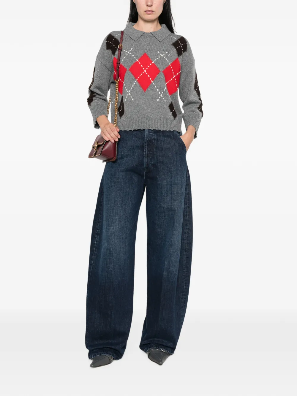 PINKO Trui met argyle-patroon en kraag Grijs