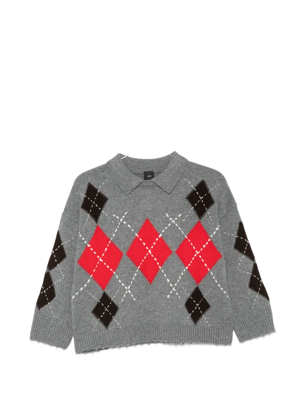 PINKO argyle-pattern collared sweater - Grigio