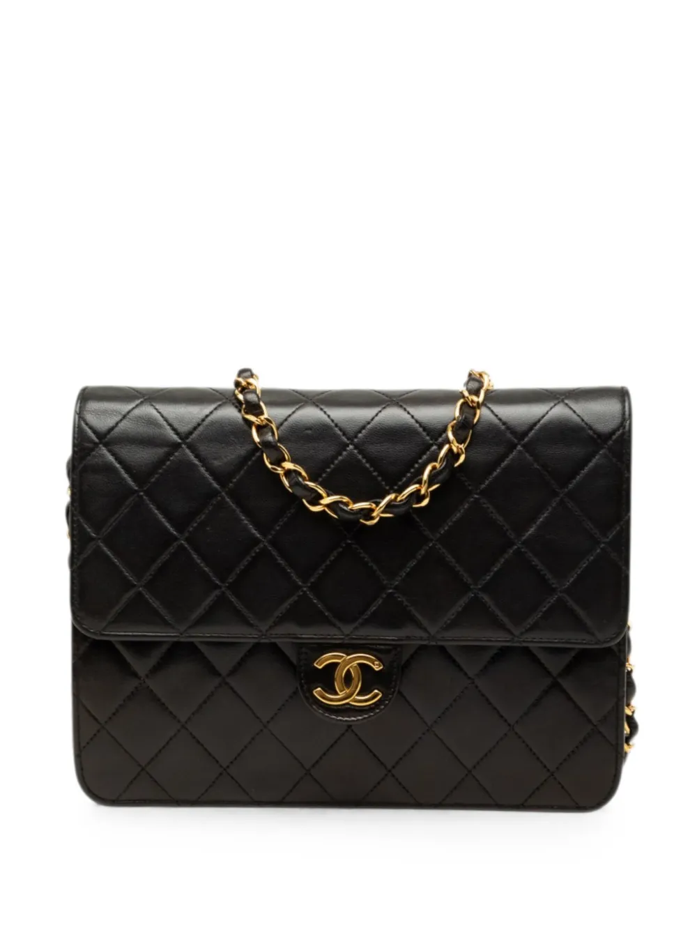 Pre-owned Chanel 1994-1996 Medium Cc Quilted Lambskin Single Flap Shoulder Bag In Black