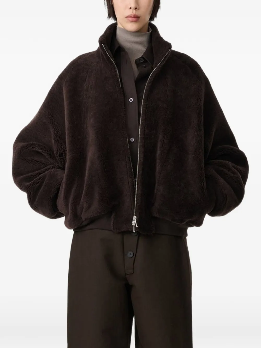 Studio Nicholson Banthe Shearling Bomber Jacket In Brown