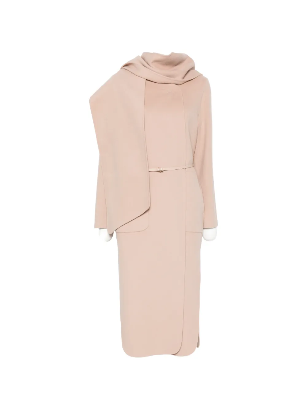 Luisa Cerano belted scarf-detail coat - Nude