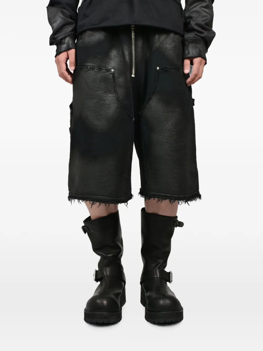 FILTH Shorts met franje en gewaxte afwerking Zwart