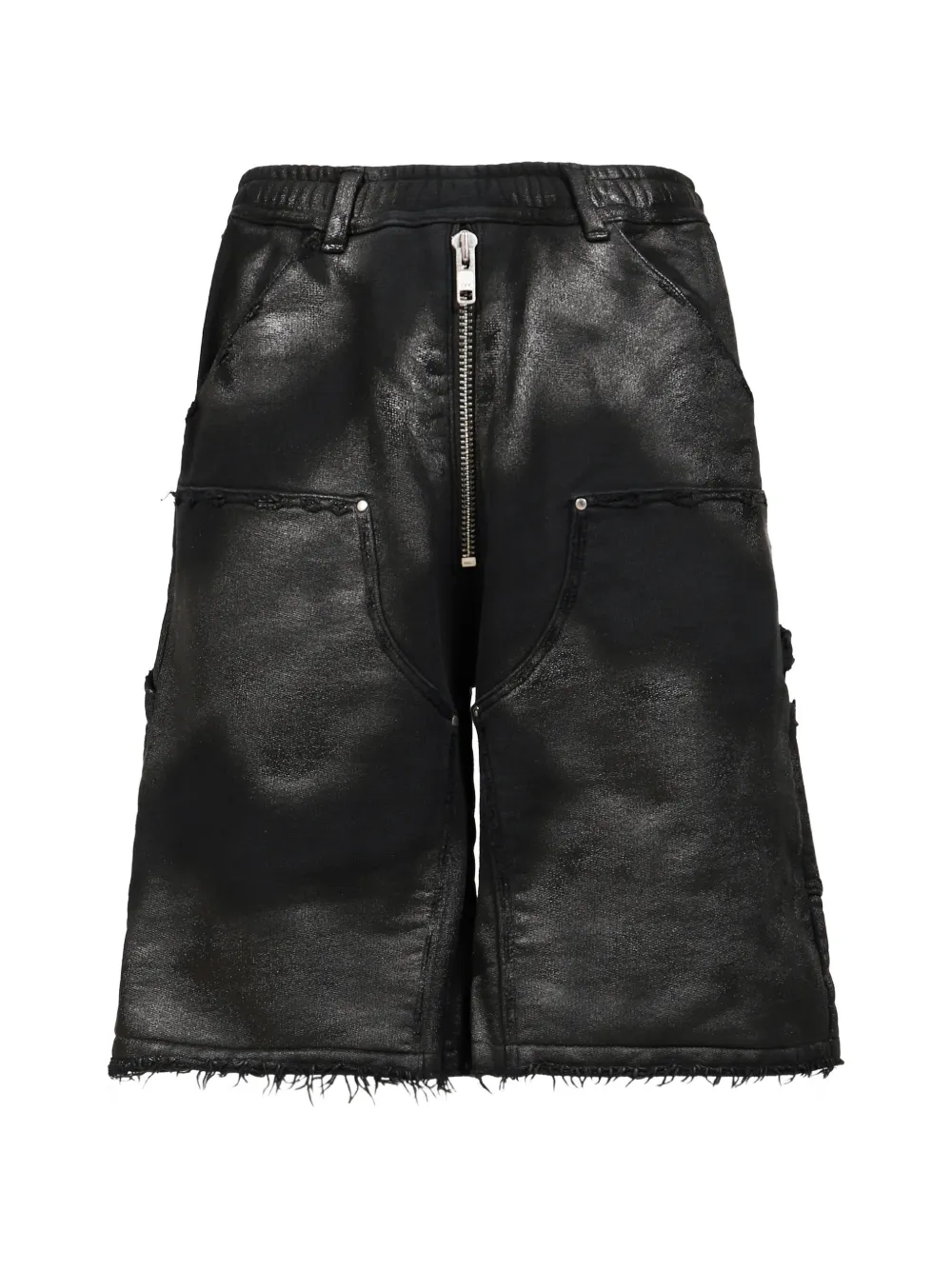 FILTH waxed-finish frayed-edge shorts - Nero