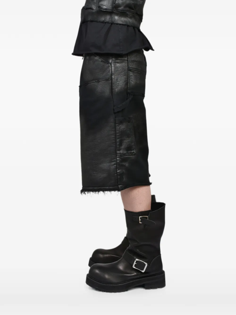 FILTH Shorts met franje en gewaxte afwerking Zwart