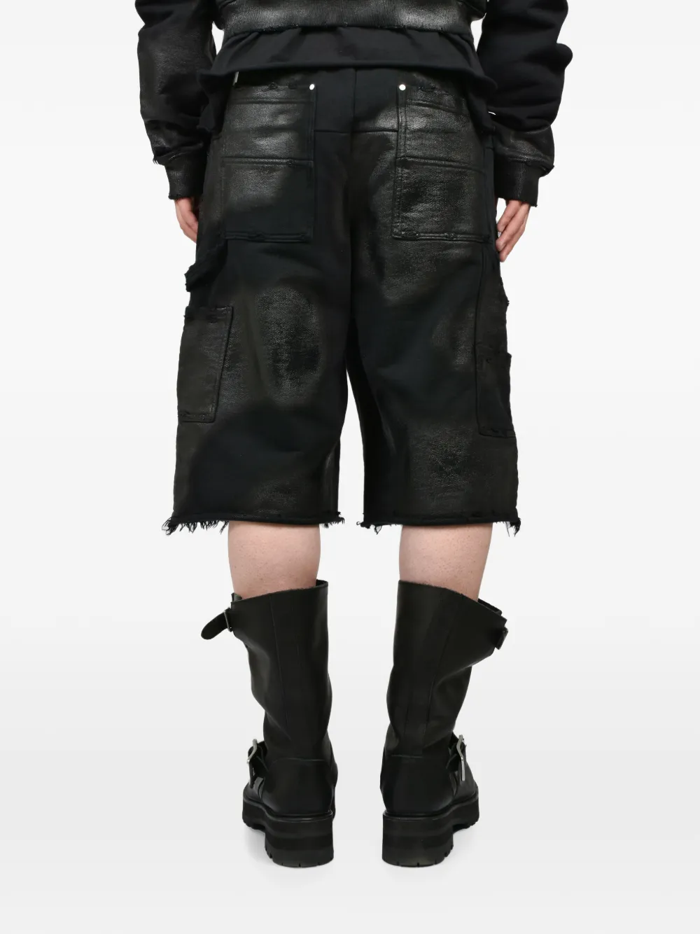 FILTH Shorts met franje en gewaxte afwerking Zwart