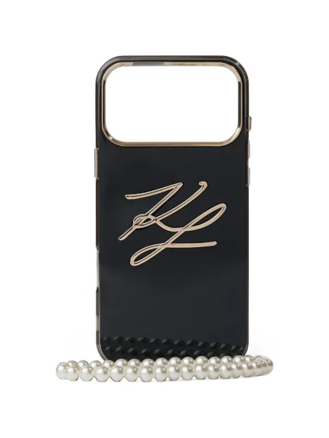 Karl Lagerfeld Autograph faux-pearl strap iPhone 17 Pro Max case