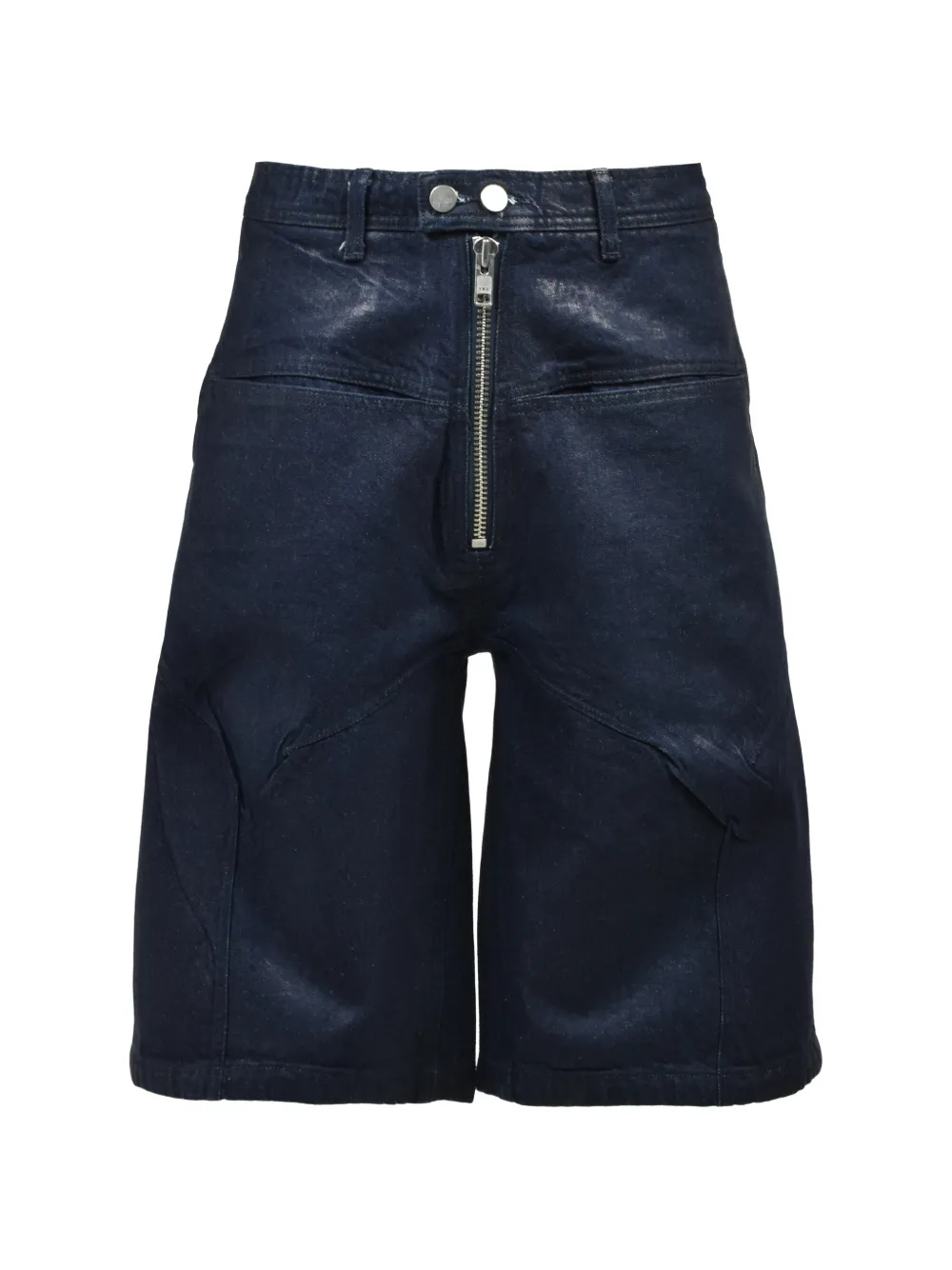 FILTH waxed zip-detail denim shorts - Blau