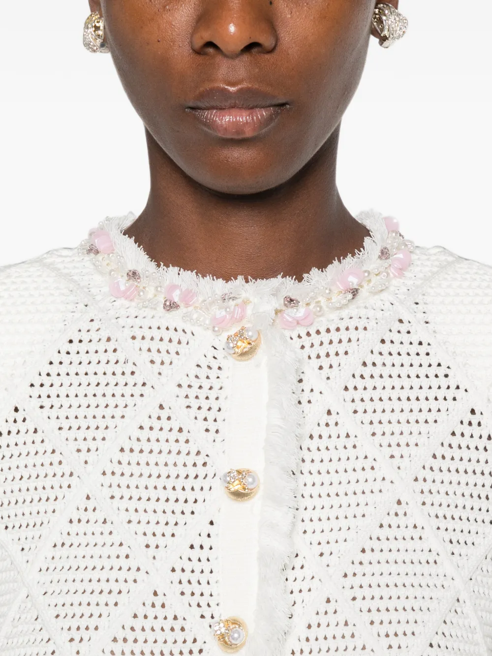 Self-Portrait Pointelle gebreide jurk met imitatieparel Wit