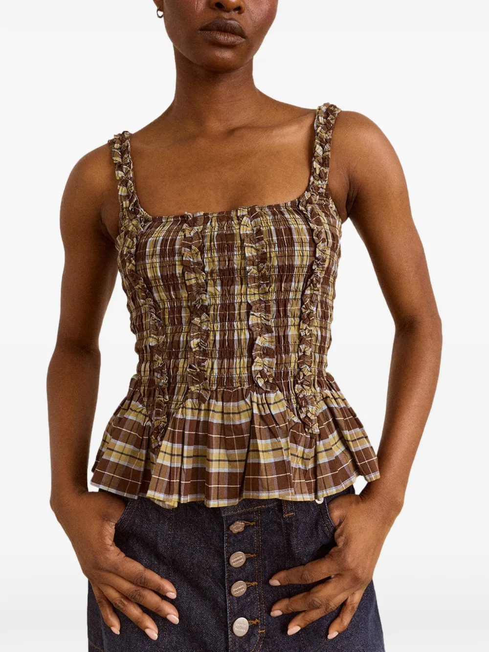 DAMSON MADDER Raphi ruffled shirred cami top - Marrone