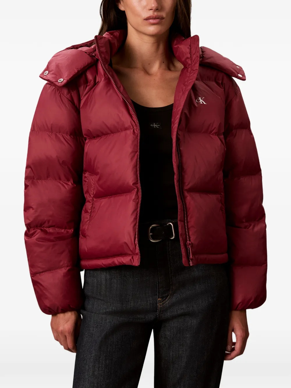 Calvin Klein Gewatteerd donsjack met capuchon Rood