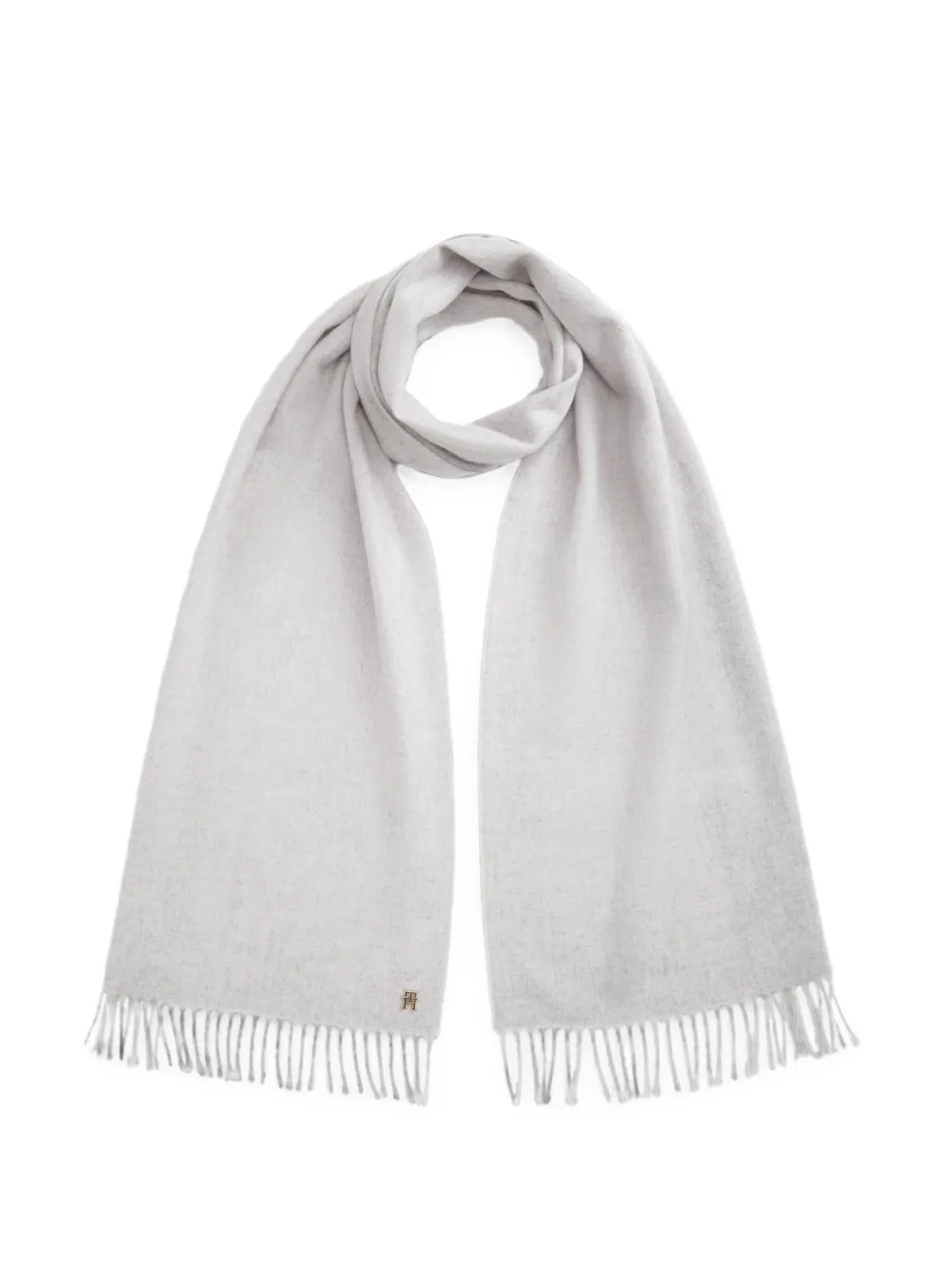Tommy Hilfiger fringed logo-plaque scarf - Grau