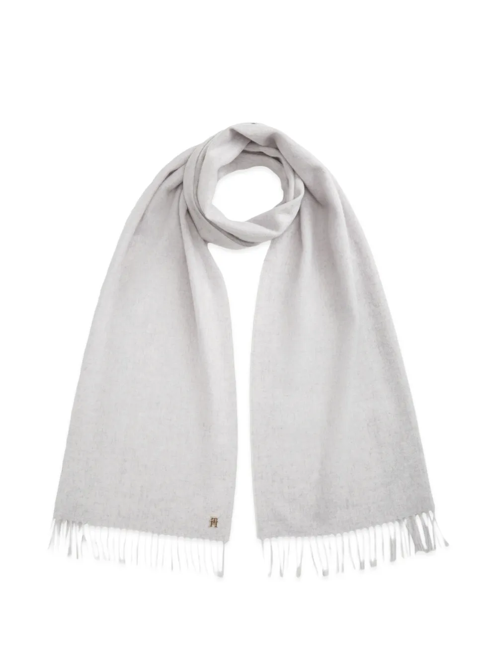 Tommy Hilfiger fringed logo-plaque scarf - Grigio