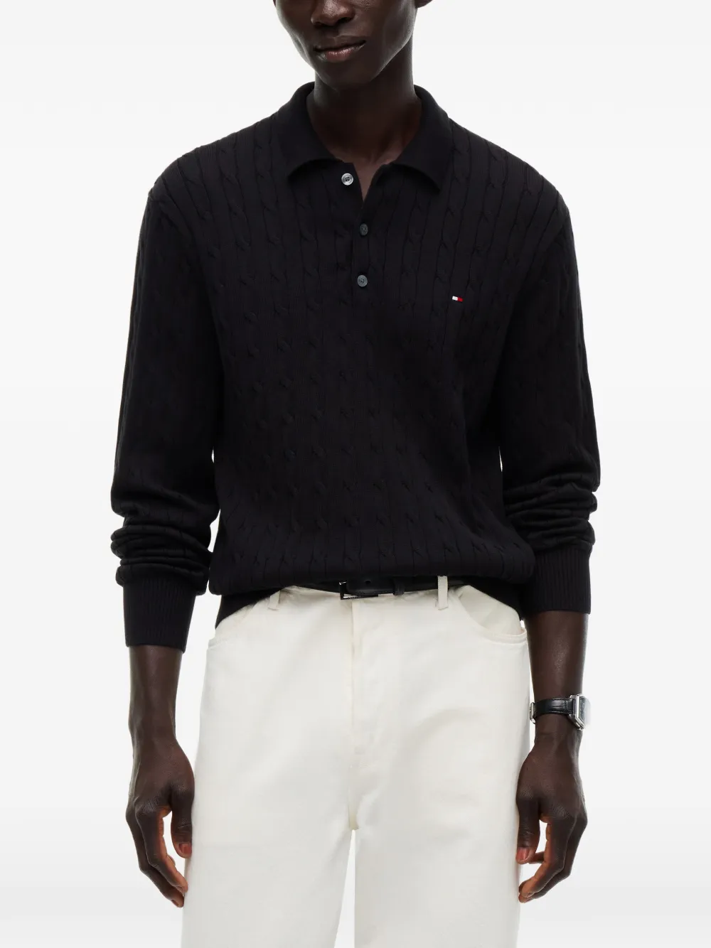 Tommy Hilfiger Kabelgebreide polotrui Zwart