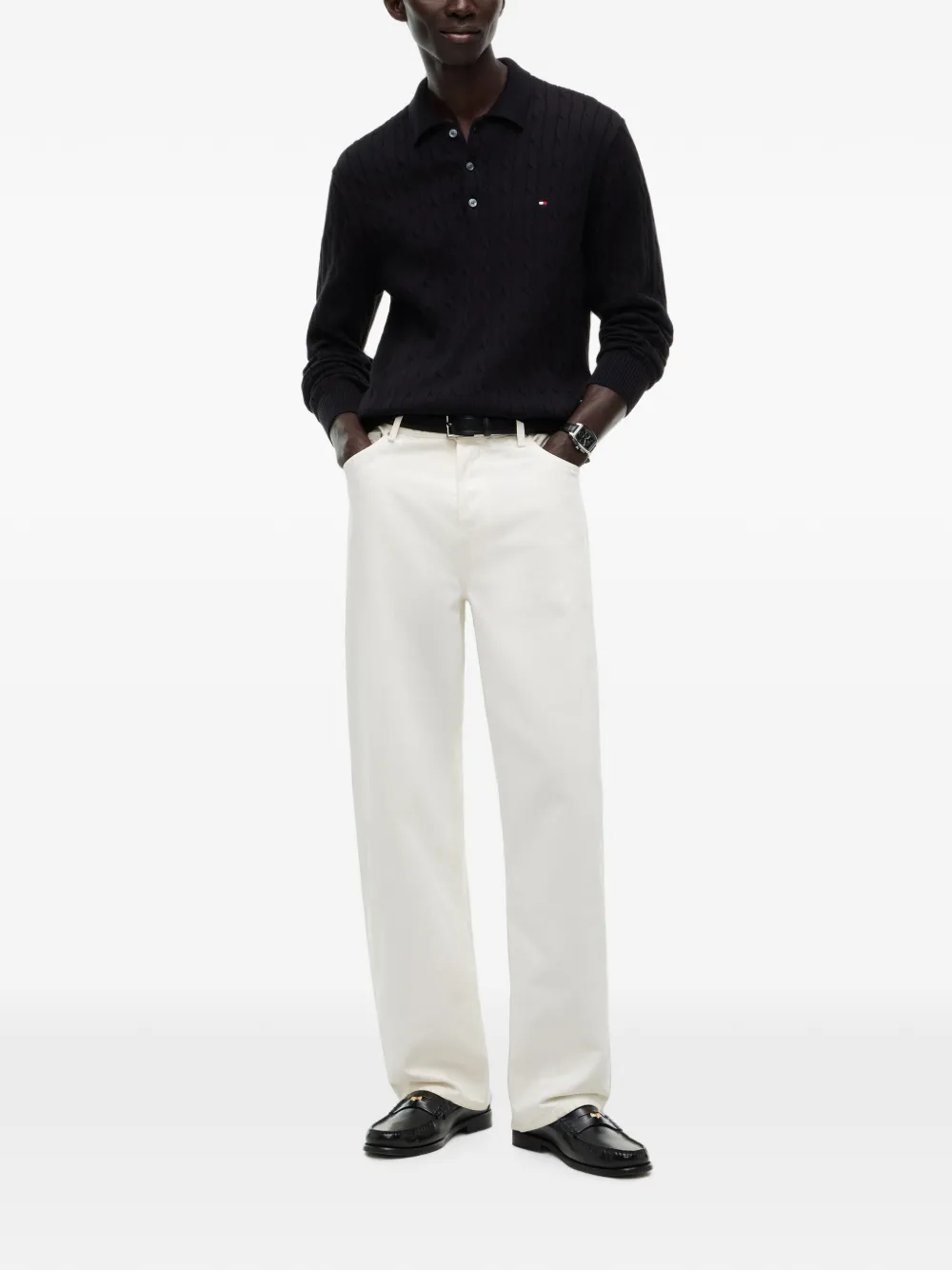 Tommy Hilfiger Kabelgebreide polotrui Zwart