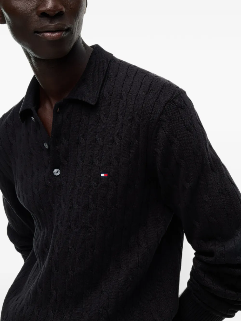 Tommy Hilfiger Kabelgebreide polotrui Zwart