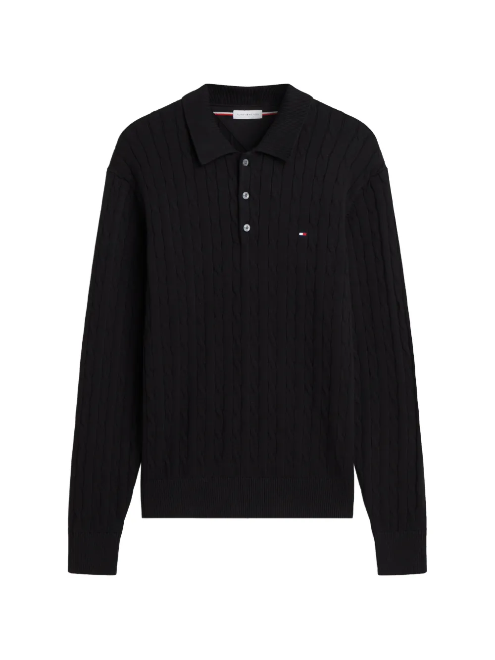 Tommy Hilfiger Polo-Pullover mit Zopfmuster - Schwarz